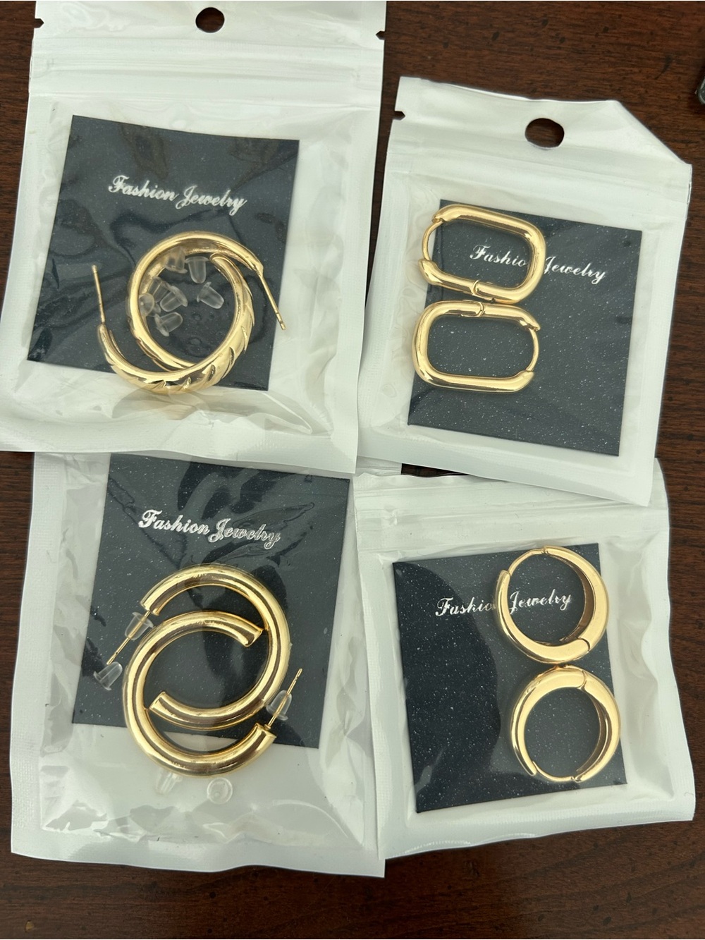 Amazon Polished Gold Hoop Earrings Set - Shiny Gold Tones